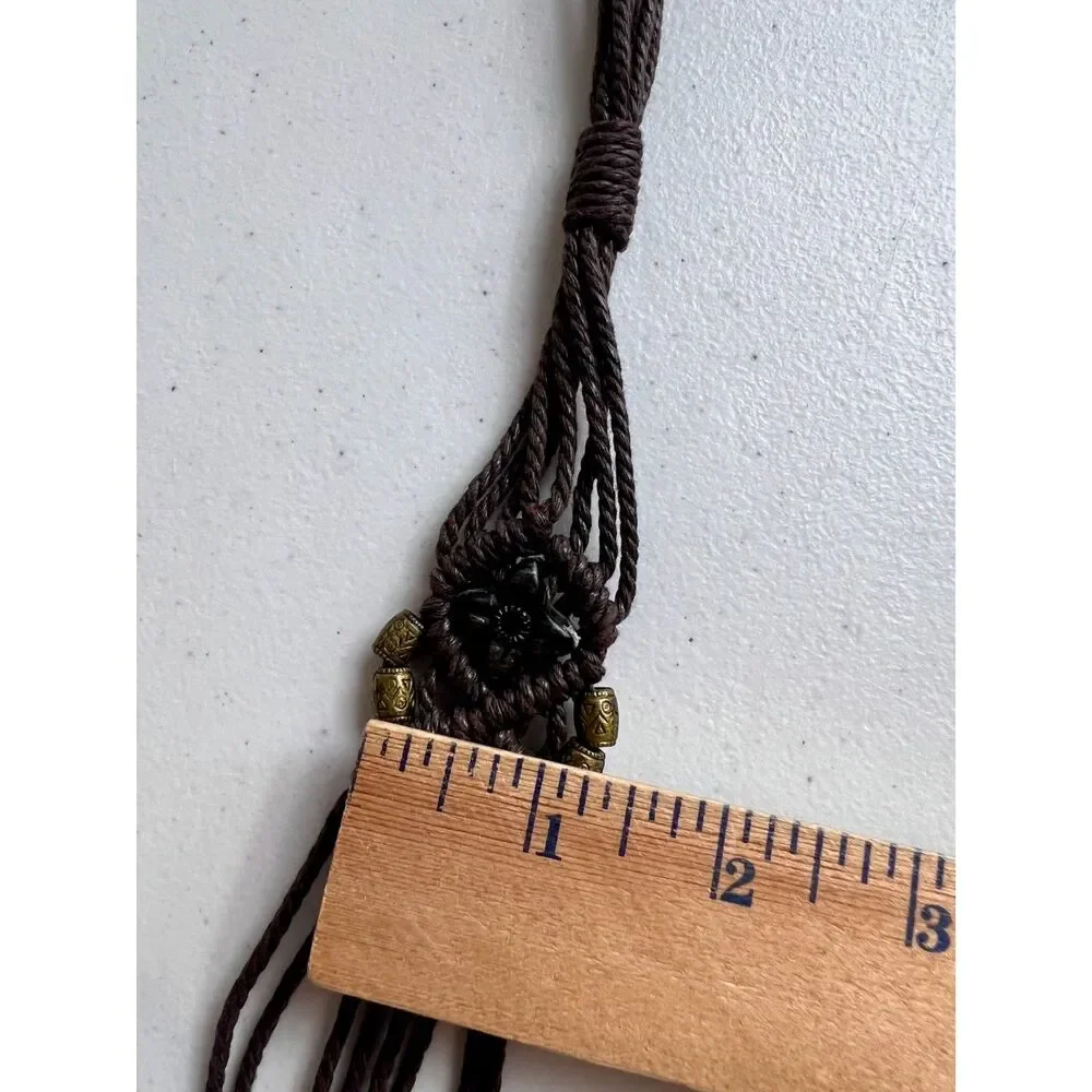 Brown Woven Boho Tie Belt Flower Beads Women's Size S / M (See Measurements)